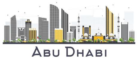 Abu Dhabi UAE City Skyline with Gray Buildings Isolated on White Background. vector