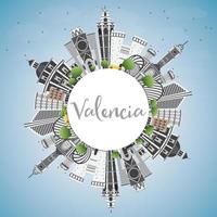 Valencia Skyline with Gray Buildings, Blue Sky and Copy Space. vector