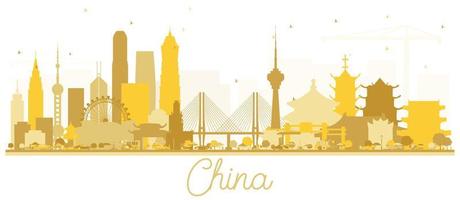 silueta dorada del horizonte de la ciudad de china. vector