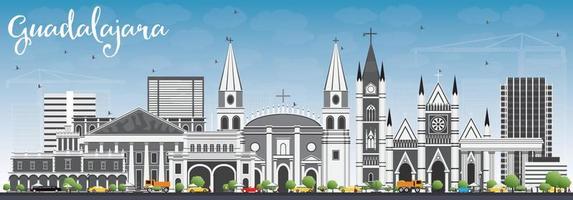 Guadalajara Skyline with Gray Buildings and Blue Sky. vector