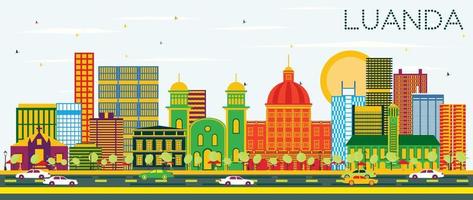 Luanda Angola Skyline with Color Buildings and Blue Sky. vector