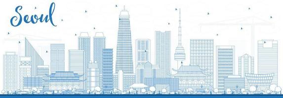 Outline Seoul Korea Skyline with Blue Buildings. vector