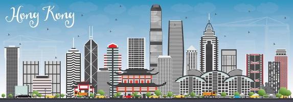 Hong Kong Skyline with Gray Buildings and Blue Sky. vector