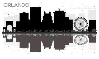 Orlando City skyline black and white silhouette with reflections. vector