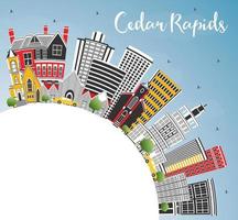 horizonte de la ciudad de cedro rápidos iowa con edificios de color, cielo azul y espacio de copia. vector