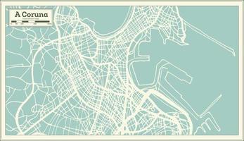 A Coruna Spain City Map in Retro Style. Outline Map. vector