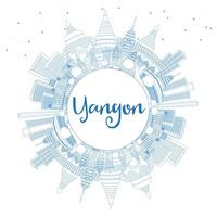Outline Yangon Skyline with Blue Buildings and Copy Space. vector