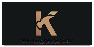 letra inicial creativa k con diseño de logotipo de martillo concepto único vector premium
