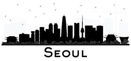 seúl corea ciudad horizonte silueta en blanco y negro con reflejos. vector