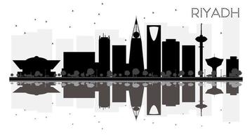 Silueta en blanco y negro del horizonte de la ciudad de Riad con reflejos. vector