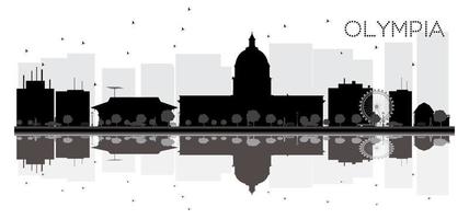 Olympia City skyline black and white silhouette with reflections. vector