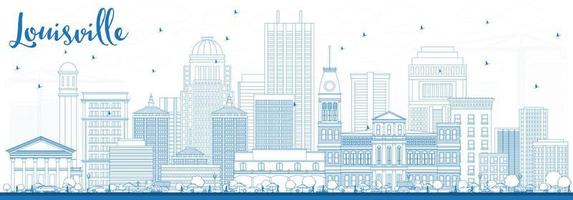 Outline Louisville Skyline with Blue Buildings. vector