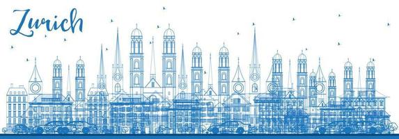 Outline Zurich Skyline with Blue Buildings. vector