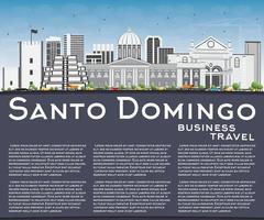 Santo Domingo Skyline with Gray Buildings, Blue Sky and Reflections. vector