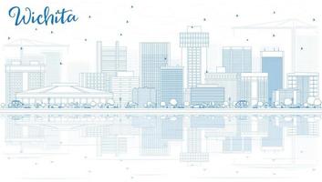 Outline Wichita Skyline with Blue Buildings and Reflections. vector