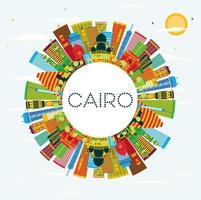 Cairo Egypt City Skyline with Color Buildings, Blue Sky and Copy Space. vector