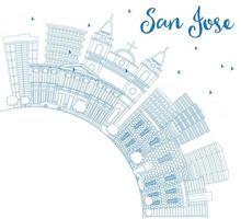 Outline San Jose Skyline with Blue Buildings and Copy Space. vector