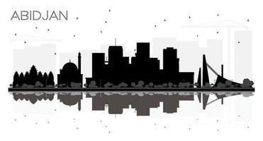 Abidjan Ivory Coast City Skyline Silhouette with Black Buildings Isolated on White. vector