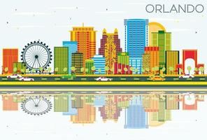 Orlando Skyline with Color Buildings, Blue Sky and Reflections. vector