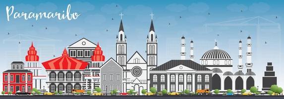 Paramaribo Skyline with Gray Buildings and Blue Sky. vector