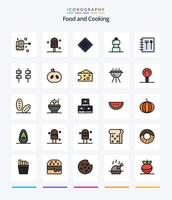 paquete de iconos rellenos de 25 líneas de comida creativa, como manzana. malvavisco. gofre. comida. libro vector