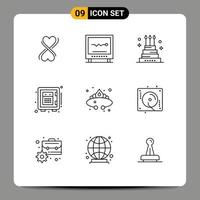 Pack of 9 Modern Outlines Signs and Symbols for Web Print Media such as crown safe cake money holiday Editable Vector Design Elements