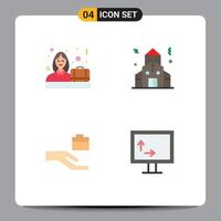 4 Universal Flat Icons Set for Web and Mobile Applications business share female church tv Editable Vector Design Elements