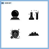 4 Universal Solid Glyph Signs Symbols of glass stand security acid chemical lab mountain Editable Vector Design Elements