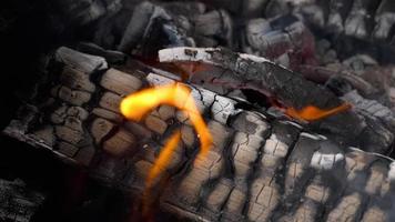 flammes brûlantes sur un barbecue au charbon de bois au ralenti video