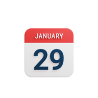 January Realistic Calendar Icon 3D Illustration Date January 29 png