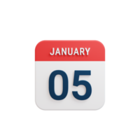 January Realistic Calendar Icon 3D Illustration Date January 05 png