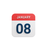 januari realistisk kalender ikon 3d illustration datum januari 08 png