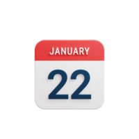 January Realistic Calendar Icon 3D Illustration Date January 22 png