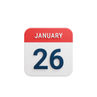 January Realistic Calendar Icon 3D Illustration Date January 26 png