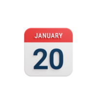 January Realistic Calendar Icon 3D Illustration Date January 20 png