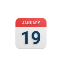 January Realistic Calendar Icon 3D Illustration Date January 19 png