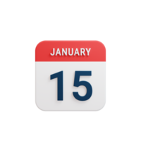 January Realistic Calendar Icon 3D Illustration Date January 15 png