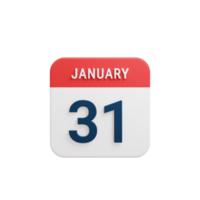 January Realistic Calendar Icon 3D Illustration Date January 31 png