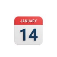 januari realistisk kalender ikon 3d illustration datum januari 14 png