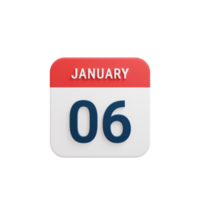 January Realistic Calendar Icon 3D Illustration Date January 06 png