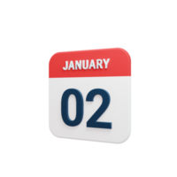 januari realistisk kalender ikon 3d illustration datum januari 02 png