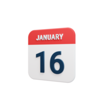 januar realistisches kalendersymbol 3d-illustration datum 16. januar png