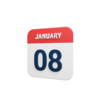 January Realistic Calendar Icon 3D Illustration Date January 08 png