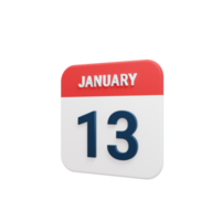 januar realistisches kalendersymbol 3d-illustration datum 13. januar png