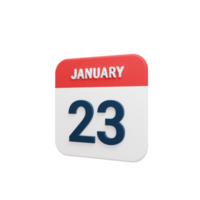 January Realistic Calendar Icon 3D Illustration Date January 23 png