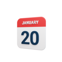 januari realistisch kalender icoon 3d illustratie datum januari 20 png