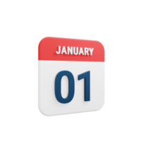 January Realistic Calendar Icon 3D Illustration Date January 01 png