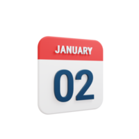 January Realistic Calendar Icon 3D Illustration Date January 02 png