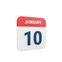 januar realistisches kalendersymbol 3d-illustration datum 10. januar png