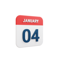 January Realistic Calendar Icon 3D Illustration Date January 04 png